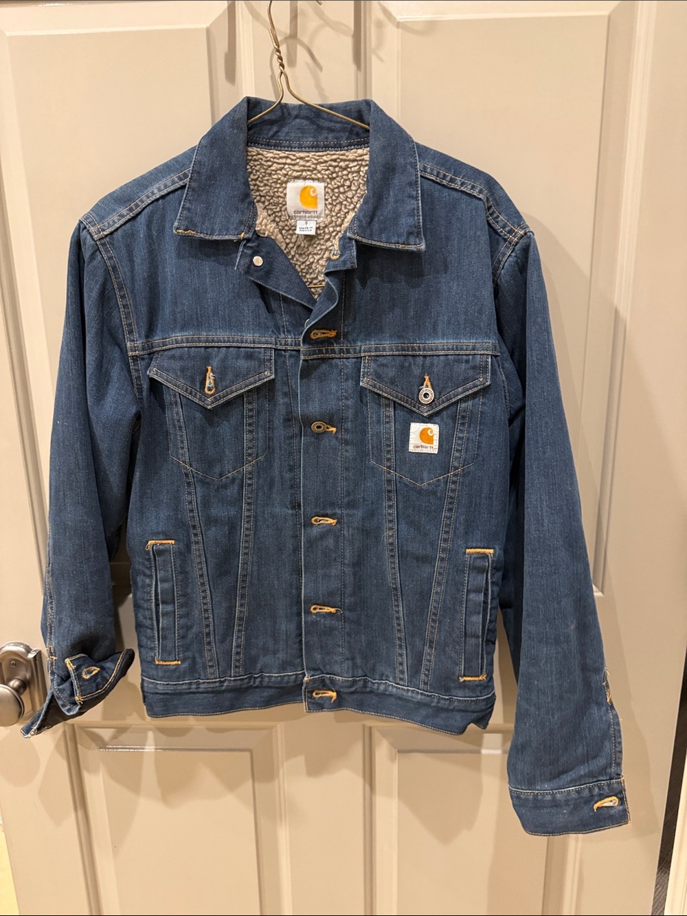 Carhartt Blue Denim Jacket with Sherpa Lining